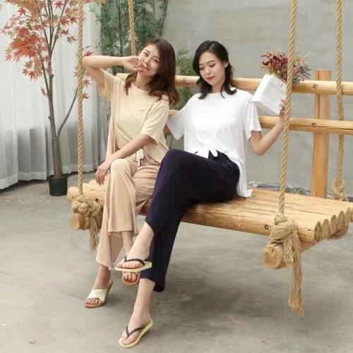 Summer Sweet Girl Short-sleeved Pajamas Set Korea Style Lady In Pure Color Sleepwear Polyester Pijamas O-Neck Nightwear