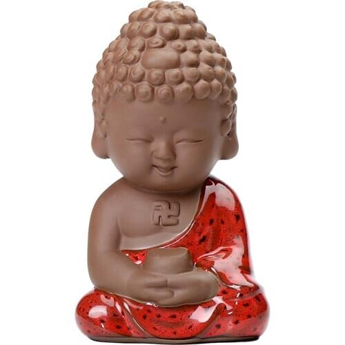 Little Monk Tea Pet Creative Ceramic Mini Buddha Statue Tea Table Purple Clay Cute Zen Decoration Home Office Desktop Ornament