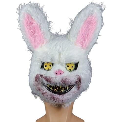 Halloween Mask White Bunny Rabbit Bloody Creepy Halloween Horror Killer Masque Scary Adult Cosplay Party Mask