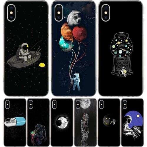 Cartoon Astronaut Space Phone Case for Apple iphone 11 12 Mini Pro XR X Xs Max 7 8 6 6s Plus 7G 6G 5G 5S 5 SE + Customize Cover