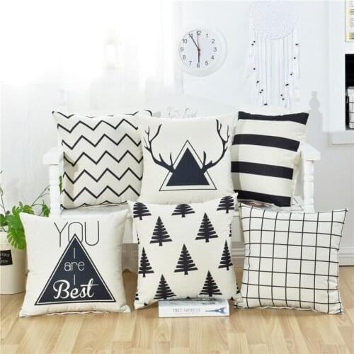 Hap-deer Lumbar Pillow Covers Linen Striped Throw Pillows Decorative Cushions Cover Home Decor Plaid Pillowcase For Sofa 45x45cm