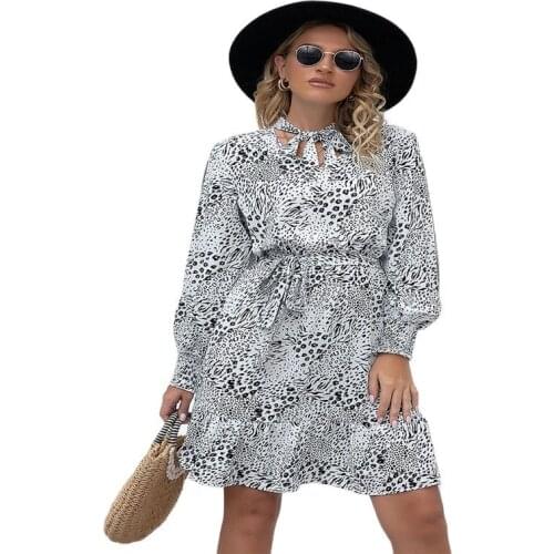 2021 New Ladies High-Quality Hot-Selling Fashion Slim Waist Floral Long-Sleeved Early Autumn Dress