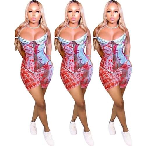 2021 Summer New Fashion Womens Clothing Burnt Flower Dollar Series Element 2-Piece Set Female