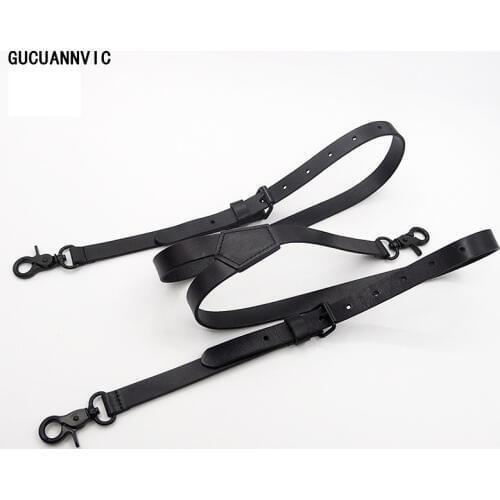 New high-end black hook leather suspenders Retro fashion long suspenders Pliers women mens braces