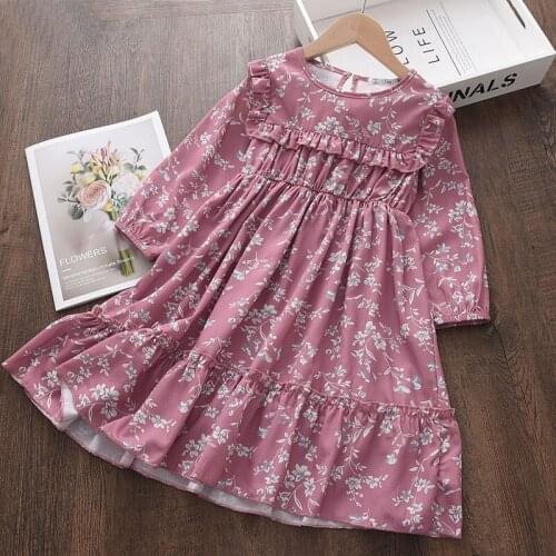 Autumn Baby Girls Vintage Flower Costumes 2021 Kids Girl Ruffles Fall Pleated Dresses Chidlren Casual Clothes for 3-8Y Baby Girl