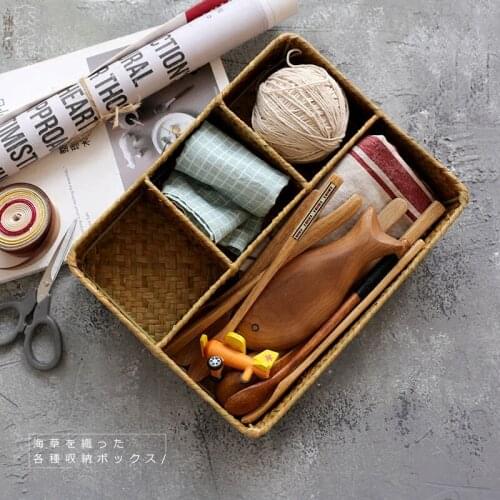 Rattan Weave Storage Box For Bulk Products Sundries Organizer Seaweed Basket Container Handmade Basket Storage Organizer