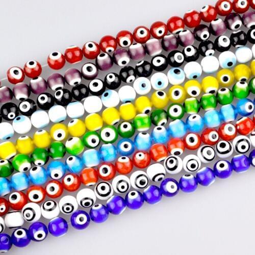 Multicolor Turkish Evil Eye Beads Lampwork Glass Beads 10mm Wholesale Small Hole Spacer Beads Fit Jewelry DIY Flat Round 190Pcs
