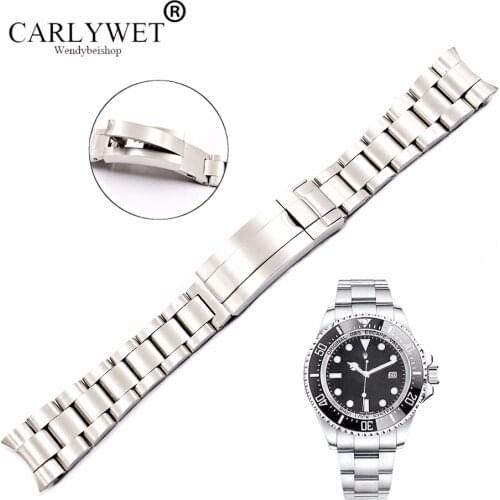 CARLYWET 20 21mm Solid Curved End Stainless Steel Screw Links Wrist Watch Band Bracelet Glide Flip Lock Clasp For Oyster Deepsea