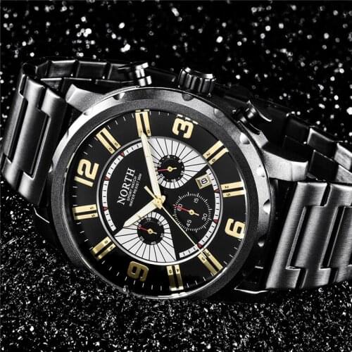 Luxury Brand NORTH Fashion Quartz Watch Men Casual Business Stainless Steel Watches Waterproof Military Watch Relogio Masculino