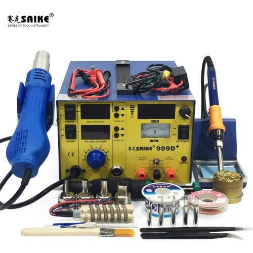 SAIKE 909D+ 3 in 1 Hot air gun soldering station Desoldering station DC regulated power supply 15V 3A 220V EU