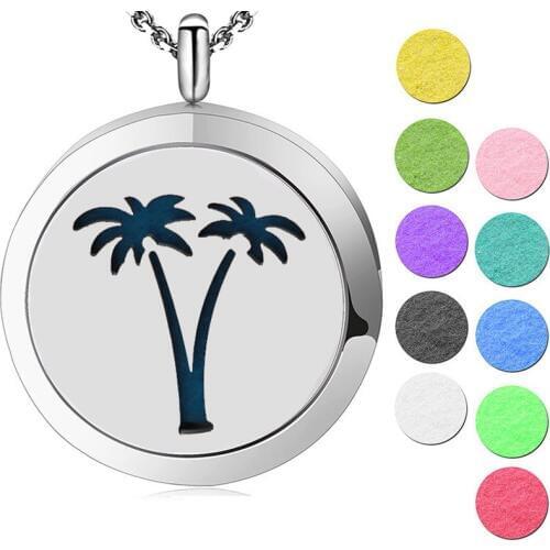 Silver Jewelry 30mm Coconut Tree Aromatherapy Essential Oils Stainless Steel pendant Perfume Diffuser Locket Necklace