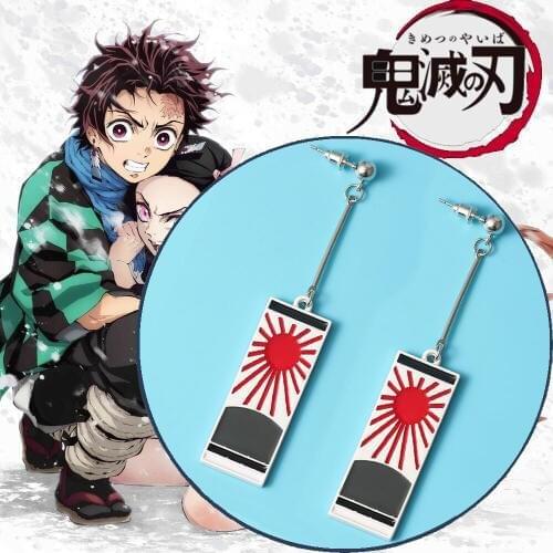 High Quality Demon Slayer Earrings Kamado Tanjirou Earring Ear Stud Cosplay Props Christmas Gifts Kimetsu No Yaiba Accessory