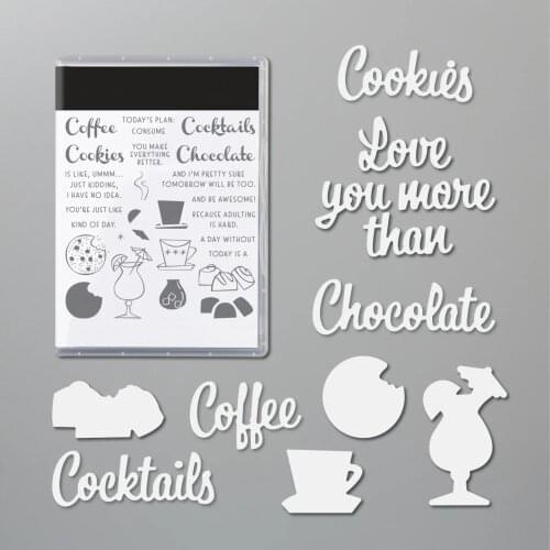 Chocolate Cookies Metal Cutting Dies Coffee Cup Cooktails clear Stamps Handmade Scrapbooking Album Embossing Crafts Decoration