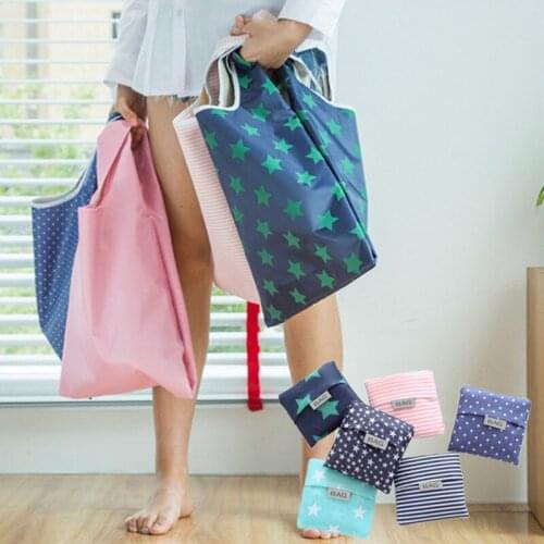 Foldable Shopping Bag Large-capacity Fashion Printing Tote Portable Reusable Folding Handbags Pouch Convenient Storage Bags