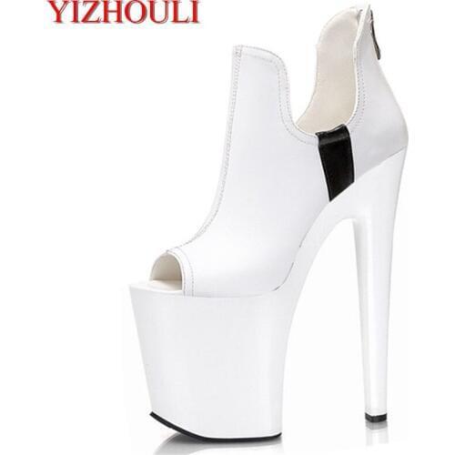Fish mouth single 20 cm high heels hit the bride wedding shoes white black in both options