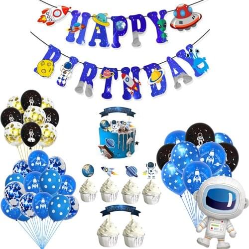 Space Astronaut Theme Party Decoration Creative Rocket Planet Banner Balloon Cake Topper Children Birthday Party Decoration