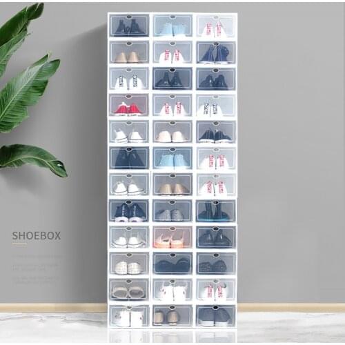 Shoe Box Thickened Dustproof Shoes Organizer Plastic Stackable Transparent Big Capacity Storage Box Combination Shoe Cabinet
