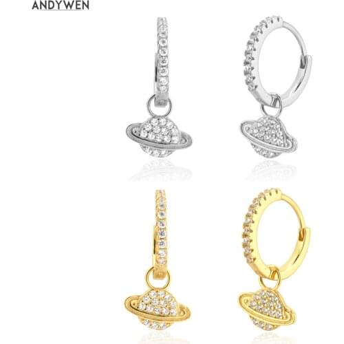 ANDYWEN 925 Sterling Silver Clear Globe Accessories Pendiente Piercing Drop Earring DIY Charms Women Beads Jewelry Crystal