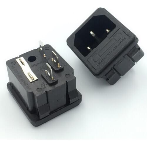 1PCS 3-PIN IEC 320 C14 Male Power Cord Inlet Socket Receptacle Connector With Fuse Holder FOR Audio amp 250V 10A