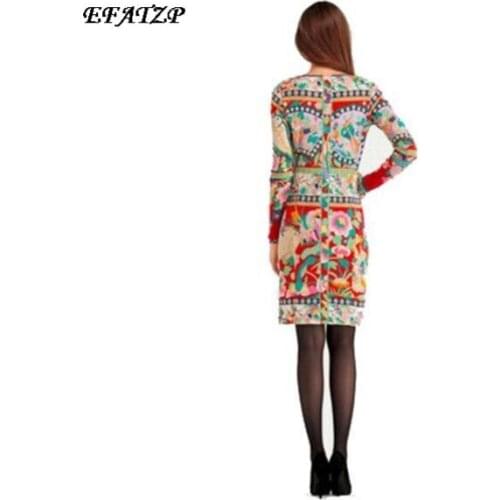 2016 autumn New Arrival Elastic Dress Ladies' Plus size XXL Colorful Geometry Print Long sleeve Elegant Stretch Day Dress