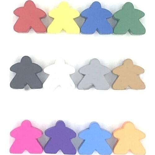 24PCS Wooden Humanoid Meeples Pawn Chess Pieces 12 Colors Standard Size 16mm For Meeple Carcassonne Board Game Accessories