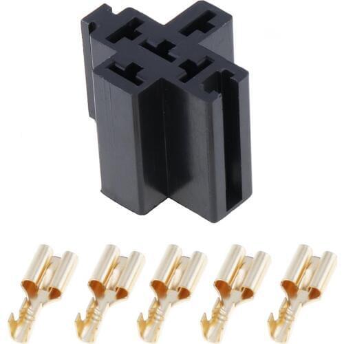 6.3mm Black Car Auto Vehicle 5 Pin Relay Socket Holder with 5pcs Copper Terminal