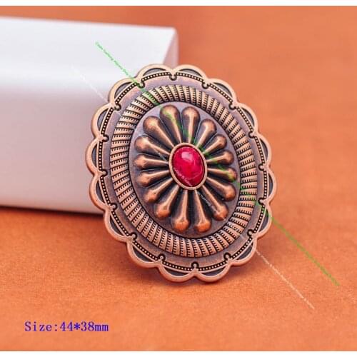 6pc 44*38mm Antique Copper Southeast Flower Red Turquoise Concho For DIY Leathercraft Handcraft Leather Wallet Belt Screwback