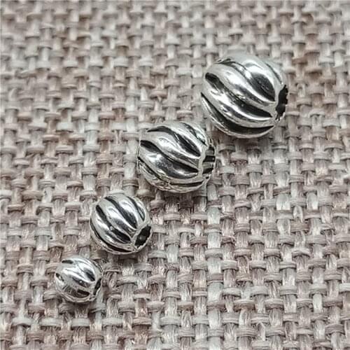 925 Sterling Silver Corrugated Round Beads Spacers for Bracelet Necklace