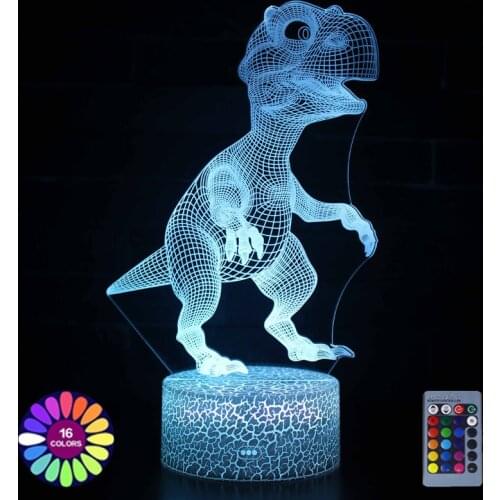 Acrylic Table Lamp 3D Dinosaur Figure USB LED Lights for Home Room Decoration Night Lights Touch/Remote Switch 16 Color