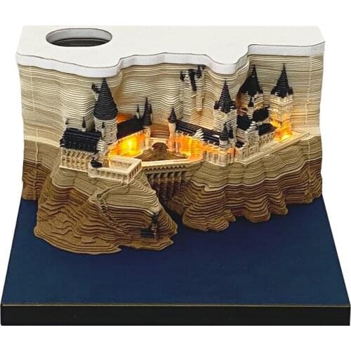Omoshiroi Block 3D Memo Pads Novelty Famious Movie Building New Year Christmas Gift Three-dimensional Paper Sculpture Castle