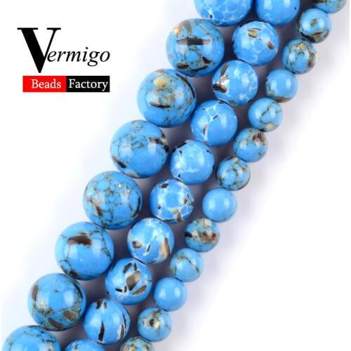 Natural Light Blue Shell Turquoises Stone Round Beads For Women Needlework Diy Jewelry Making Handmade Necklace Bracelet 4-12mm