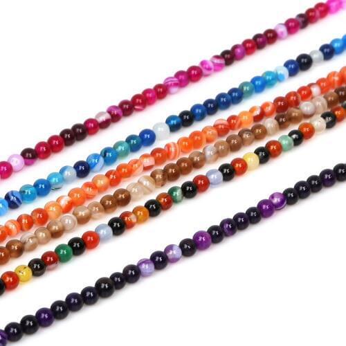 Best Selling 4mm Fuchsia Blue Purple Round Stripe Beads Natural Banded Stone Beads Dyed 15'' For Jewelry Making