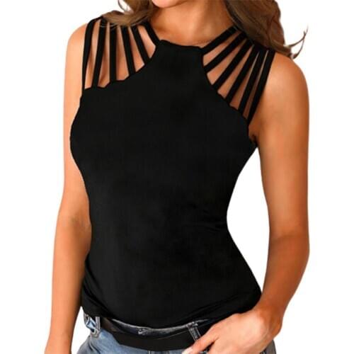Camis Women Stylish Women Solid Color Sleeveless Hollow Out Shoulder Vest Tank Top Blouse