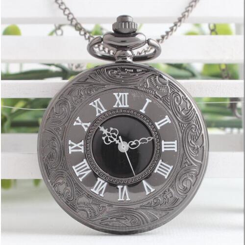 Black white Roman Dial quartz Vintage Antique Pocket Watch necklace watches with chain dia:45mm