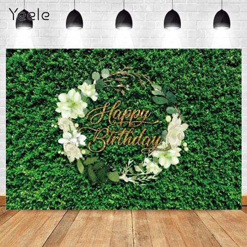 Yeele Happy Birthday Backdrop Green Leaves Flower Adult Baby Portrait Photocall Background Photographic Photography Photo Studio