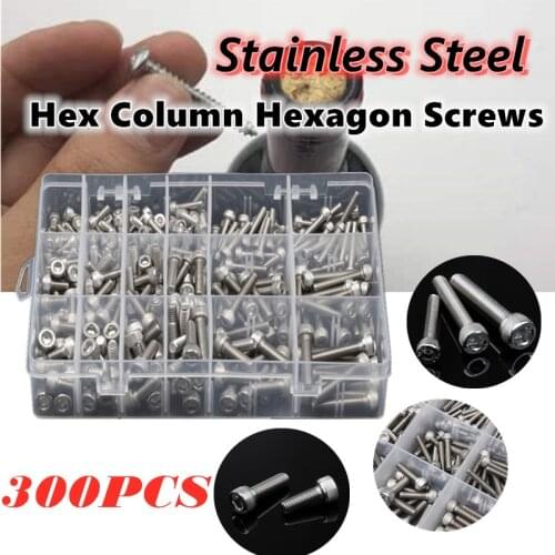 300Pcs M4 M5 M6 Bolt Nut Stainless Steel Hex Column Hexagon Screws Assortment Kits Hardware Accessories With Plastic Case