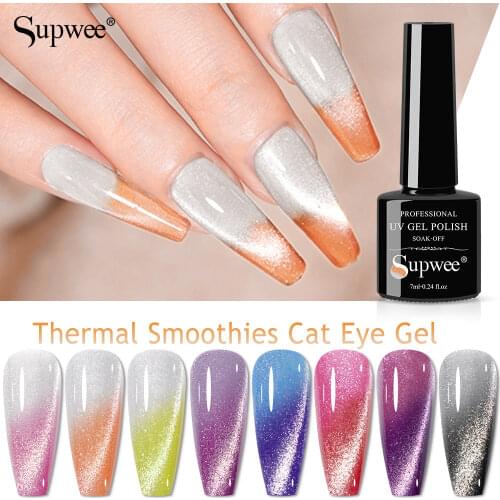 SUPWEE 7ml Temperature Change 9D Spar Cat Eye Gel Nail Polish Thermal Gel Soak Off UV Magnetic Cat Eye Nail Varnish For Nail Art