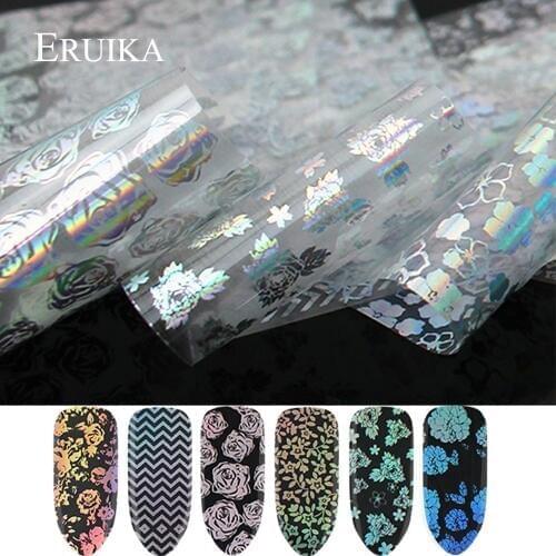 8pcs Laser Holographic Floral Stickers For Nails Starry Sky Paper Sticker Decoration Manicure Designs Decal Tips