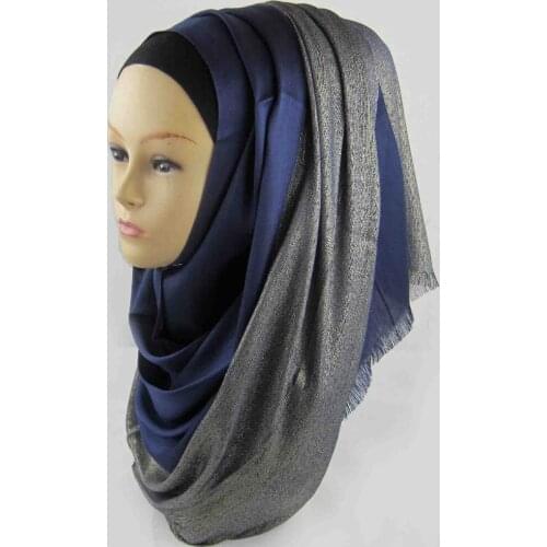H982 latest viscose shimmer muslim long scarf with one side glitters,many colors,fast delivery