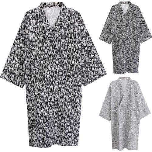 Men Fashion Printing Kimono Robe Sleepwear Nightgown Loose Mid Length Bathrobe Comfortable for rest Leisure Home Clothing