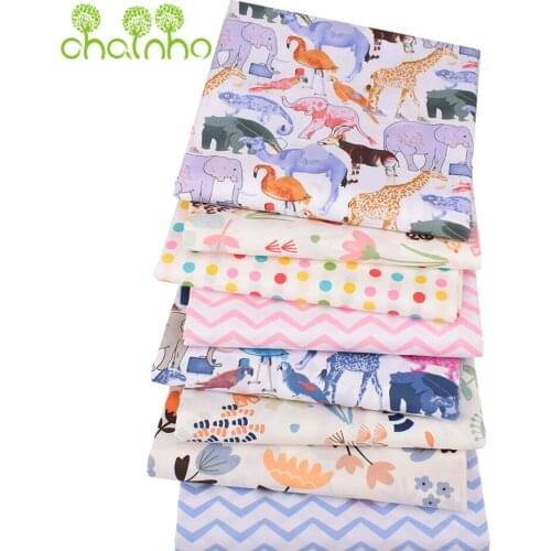 Chainho,Printed Twill Cotton Fabric,Colored Zoo Series,Patchwork Cloth For DIY Sewing Quilting Baby & Childrens Beding Material