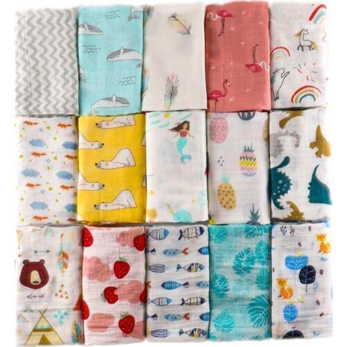 Newborn Muslin Cotton Swaddle Blankets Baby Accessories Cartoon Unicorn Print Baby Photography Wrap Girls Boys Swaddling Blanket