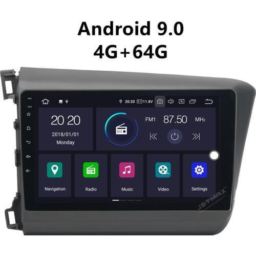JSTMAX 9'' Android 9.0 4G + 64G ISP Screen Car DVD Radio Stereo Player For Honda Civic 2012 2013 2014 Radio
