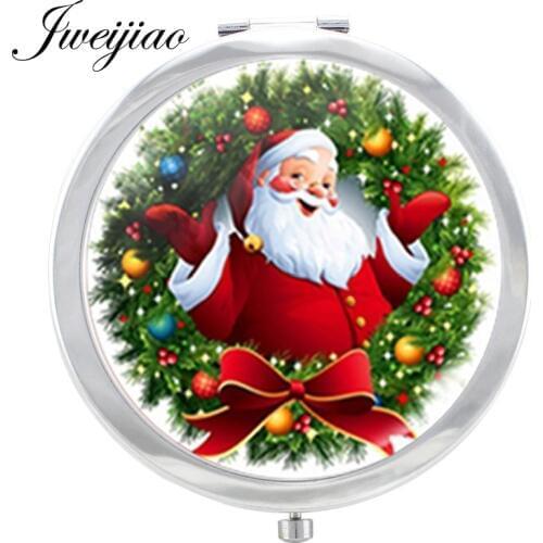 JWEIJIAO 2019 Christmas Round Compact mirror Decoration DIY Mini mirrors for girls Christmas gift espejo B001