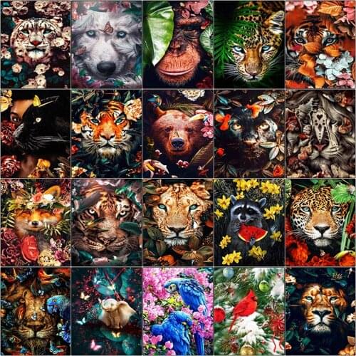 Full square 5d diamond painting kit set Flower animal lion tiger bear leopard fox parrot complet dirll drawing embroidery mosaic