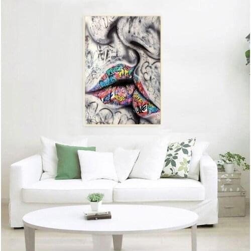 Lover Kissing Street Graffiti Art Painting on Canvas Posters and Prints Abstract Wall Art Picture for Living Room Home Decor