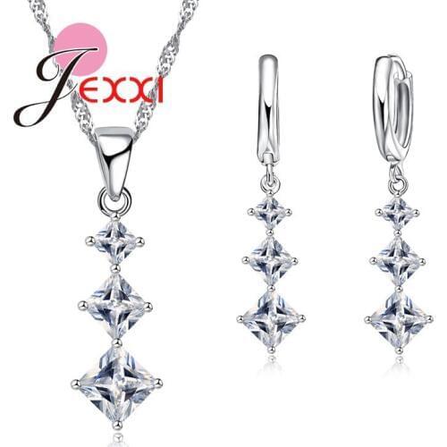 Brand Design Pendant Necklace Dangle Earrings Set Fashion 925 Sterling Silver Cubic Zircon Women Bridal Wedding Jewelry Set