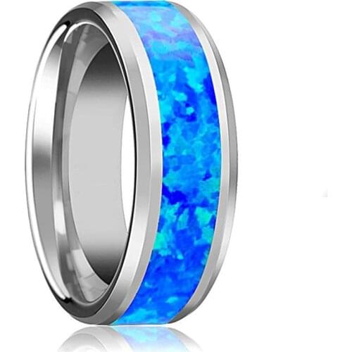 Mens Ring Blue Center Wedding Bands Engagement Ring Comfort Fit Size 6 to 13 BH