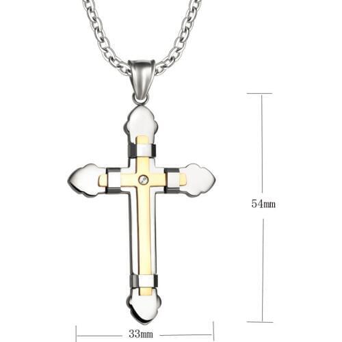 YAFFIL Mens Necklace Wedding Fashion Cross CZ Crystal Zircon Stone Pendant Necklace Religion Free Shipping P9018