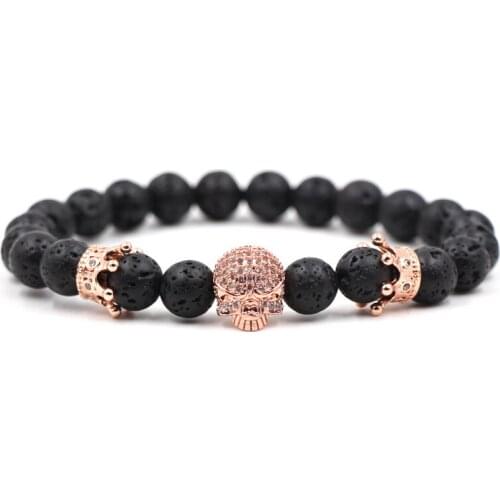 Men Bracelet Natural Lava Stone Bead Tibetan Buddha Bracelet chakra Diffuser Bracelets Men Skull Accessories Jewelry wholesale